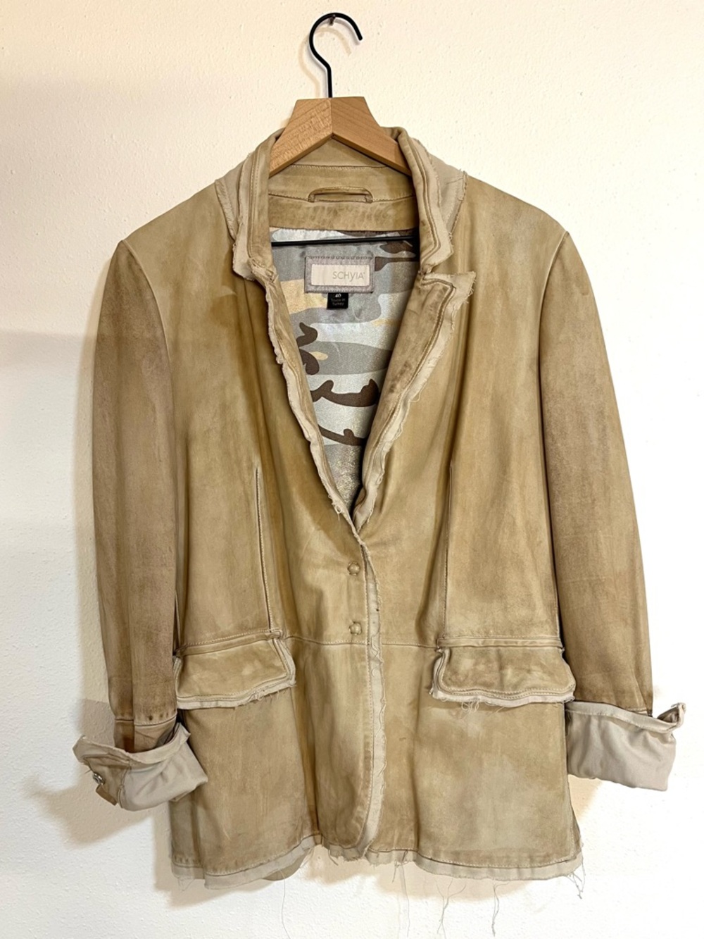 SCHYIA | LambSkin Leather Blazer Size 40 (8) Taupe